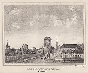 Bild des Verkufers fr Teilansicht, Goldberger Tor mit einem Teil der Stadt. "Das Goldberger Thor in Liegnitz.". zum Verkauf von Antiquariat Clemens Paulusch GmbH