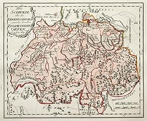 Kupferstich- Karte, b. Reilly, "Die Schweiz oder die Eidgenossenschaft samt den derselben zugewan...