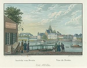 Bild des Verkufers fr Gesamtansicht ber den Rhein, "Ansicht von Deutz. Vue de Deutz". zum Verkauf von Antiquariat Clemens Paulusch GmbH