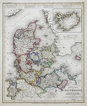 Bild des Verkufers fr Stahlstich- Karte, aus Meyers Grosser Handatlas, "Neueste Karte von Dnemark mit Holstein und Lauenburg, Mecklenburg ., Oldenburg .". zum Verkauf von Antiquariat Clemens Paulusch GmbH