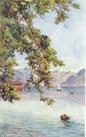 View on the Lake of Geneva,1907 colored swiss print