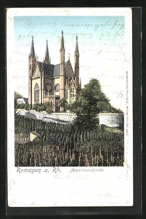 Goldfenster-Ansichtskarte Remagen a. Rh., Appolinariskirche mit leuchtenden Fenstern