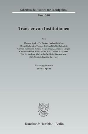 Immagine del venditore per Transfer von Institutionen. (Schriften des Vereins fr Socialpolitik) venduto da Rheinberg-Buch Andreas Meier eK