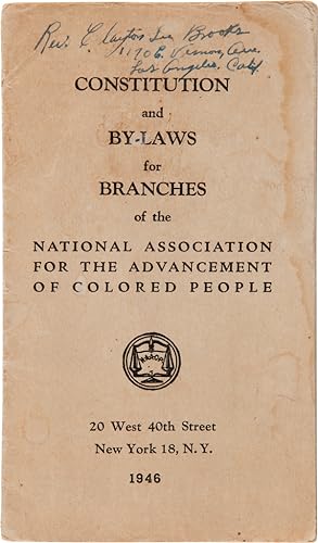 Seller image for CONSTITUTION AND BY-LAWS FOR BRANCHES OF THE NATIONAL ASSOCIATION FOR THE ADVANCEMENT OF COLORED PEOPLE [wrapper title] for sale by William Reese Company - Americana
