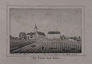 Bild des Verkufers fr St. Peter bey Linz. Lithographie v. Johann Bauer. Aus Folge von "Ansichten aus Linz und Umgebung". Linz, J. Hafner um 1836, 6,5 x 10,5 cm. zum Verkauf von Antiquariat Johannes Mller