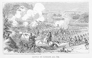 BATTLE OF CARILLON IN 1758,1877 WOOD ENGRAVING ANTIQUE ART PRINT CANADIAN HISTORICAL VIEW