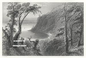WOLFE'S COVE,1842 STEEL ENGRAVING ANTIQUE ART PRINT CANADIAN HISTORICAL VIEW