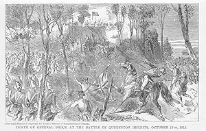 DEATH OF GENERAL BROCK AT THE BATTLE OF QUEENSTON HEIGHTS ON OCTOBER 13,1812 ,1877 WOOD ENGRAVING...