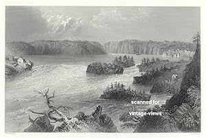 FALLS ON THE ST JOHN RIVER,1842 STEEL ENGRAVING ANTIQUE ART PRINT CANADIAN HISTORICAL VIEW