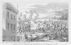 DEFEAT OF COLONEL GORE BY THE INSURGENTS AT ST DENIS NOVEMBER 22,1837,1877 WOOD ENGRAVING ANTIQUE...