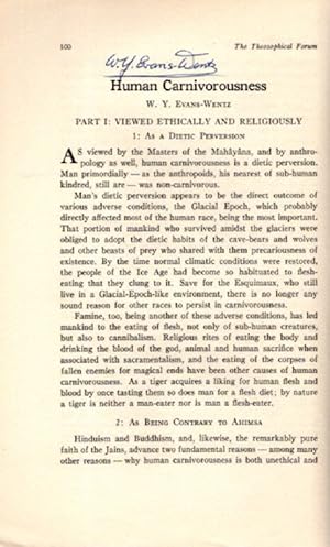 HUMAN CARNIVOROUSNESS: Theosophical Forum: Vol. XVI, Nos. 2 & 3