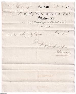 Seller image for 1810. Winchester & Son, Stationers, No 64 Strand, opposite Bedford Street, London. An engraved and handwritten receipt, dated Feb 23rd 1810. 19 x 23 cms. for sale by Cosmo Books