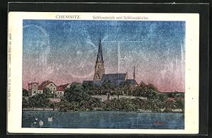 Luna-Ansichtskarte Chemnitz, Schlossteich mit Schlosskirche