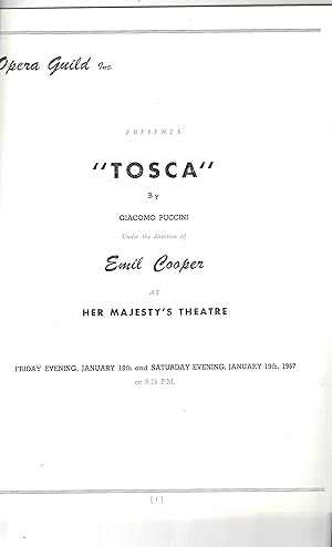 Tosca Programme. Her Majesty`s Theatre