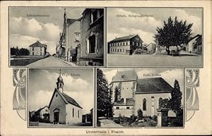 Bild des Verkufers fr Ansichtskarte / Postkarte Undenheim in Rheinhessen, Bahnhofstrae, Schule, Kriegerdenkmal, Kath. Kirche, Ev. Kirche zum Verkauf von akpool GmbH