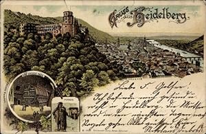 Imagen del vendedor de Litho Heidelberg am Neckar, Das Groe Fass, Perkeo, Stadtansicht, Schloss a la venta por akpool GmbH