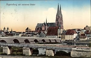 Ansichtskarte / Postkarte Regensburg, Stadt mit steinerner Brücke und Dom