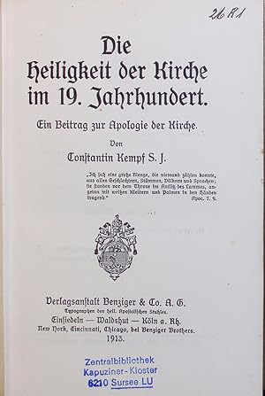 Bild des Verkufers fr Die Heiligkeit der Kirche im 19. Jahrhundert. zum Verkauf von Antiquariat Bookfarm