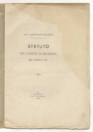 Bild des Verkufers fr Statuto del comune di Macerata del secolo XIII. zum Verkauf von Libreria Oreste Gozzini snc