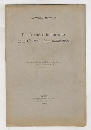 Bild des Verkufers fr Il pi antico frammento delle Consuetudinis Sublacenses. zum Verkauf von Libreria Oreste Gozzini snc