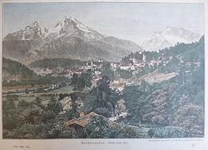 farbiger Holzstich - Berchtesgaden ( Alpen Bayern Watzmann )