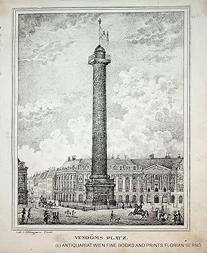 PARIS, Vue de la place Vendôme et de la colonne, vue, Ansicht, view, original antique print about...