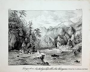 GANGES Spring, source of the Gangesriver in India, original lithograph 1839