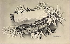 Bild des Verkufers fr Passepartout Ansichtskarte / Postkarte Berchtesgaden in Oberbayern, Panorama, Silberdistel zum Verkauf von akpool GmbH