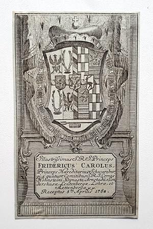 Exlibris Ex libris Buchzeichen mit Wappen für Fridericus Carolus / Günther Friedrich Carl I. (Erb...