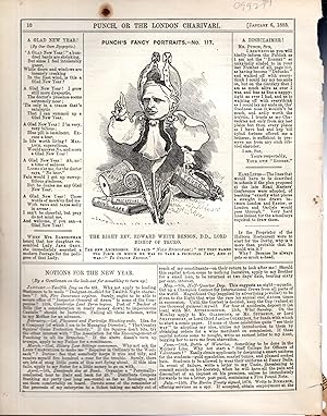 Seller image for ENGRAVING: "The Right Rev. Edward White Benson, D.D., Lord Bishop of Truro" (Punch's Fancy Portraits, #117) engraving from Punch Magazine, January 6, 1883 for sale by Dorley House Books, Inc.