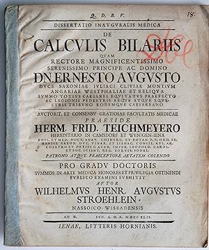 Bild des Verkufers fr Dissertatio inauguralis medica de calculis bilariis . zum Verkauf von Auceps-Antiquariat Sebastian Vogler