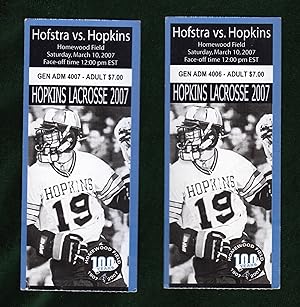 Johns Hopkins vs Hofstra Lacrosse Ticket Stubs (2),March 10, 2007. Homewood Field
