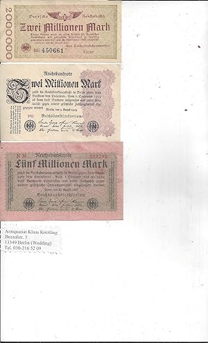 Inflation in der Weimarer Republik - 3 verschiedene Orig.- Banknoten