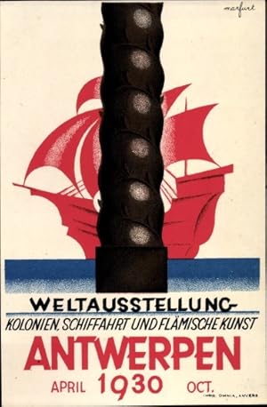 Künstler Ansichtskarte / Postkarte Antwerpen Flandern, Weltausstellung Kolonien, Schifffahrt, Flä...