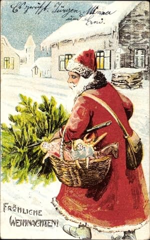 Ansichtskarte / Postkarte Glückwunsch, Weihnachten, Weihnachtsmann, Puppen, Tannenbaum