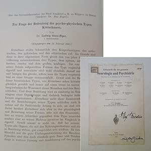 Zur Frage der Bedeutung der psycho-physischen Typen Kretschmers. Von Dr. Ludwig Stern-Piper, erst...