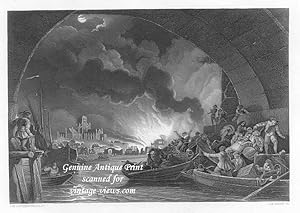 THE GREAT FIRE OF LONDON,ca. 1870s Steel Engraving