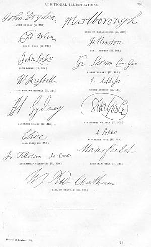 SIGNATURES OF ENGLISH FAMOUS PERSONALITIES,ca. 1870s Wood Engraving