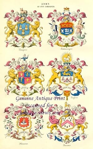 ARMS OF CITY COMPANIES,DRAPERS - FISHMONGERS - GOLDSMITHS - MERCHANT TAYLORS - MERCERS - GROCERS,...