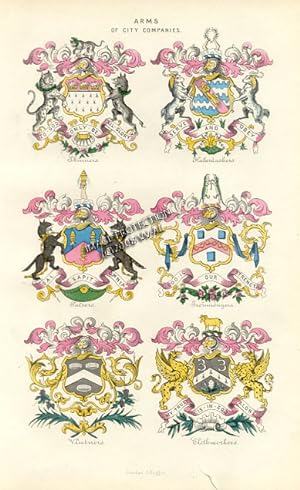 ARMS OF COMPANIES,SKINNERS - HABERDASHERS - SALTERS - TRONMONGERS - VINTNERS - CLOTHWORKERS,1870s...