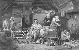 ALFRED IN NEATHERD'S COTTAGE,ca. 1870s Steel Engraving