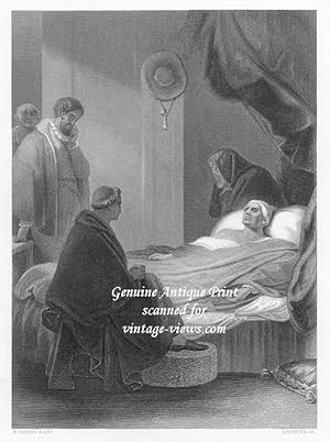 THE DEATH OF CARDINAL WOLSEY,ca. 1870s Steel Engraving