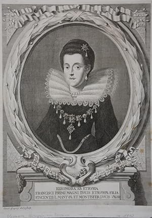 Bild des Verkufers fr Portrait. Brustfigur in ovalem Zierrahmen. Kupferstich von und nach Carlo Gregori (1702-1759). Unten mit der Inschrift "Eleonora ab Etruria Francisci primi magni ducis Etruriae filia Vincentii I. Mantuae et Montisfer. ducis uxor" zum Verkauf von Antiquariat  Braun