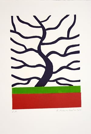 Baum, 2014. Dreifarbiger Holzschnitt. Exemplar E.A., rechts unten signiert und datiert: A. Mauerh...