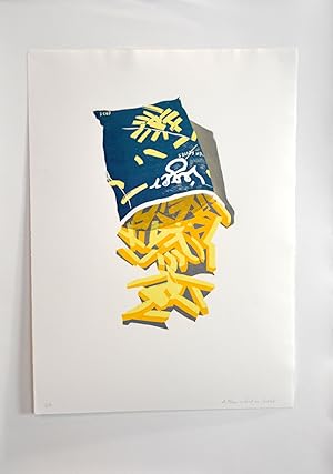 Pommes Frites, 2008. Serie Fast Food. Farblinolschnitt im Reduktionsschnitt. Exemplar 2/7, rechts...