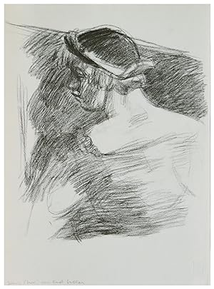 Gubler, Ernst. Halbporträt einer Frau mit Hut. Lithografie