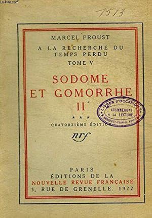 Bild des Verkufers fr A La Recherche Du Temps Perdu Tome V: Sodome Et Gomorrhe II zum Verkauf von JLG_livres anciens et modernes