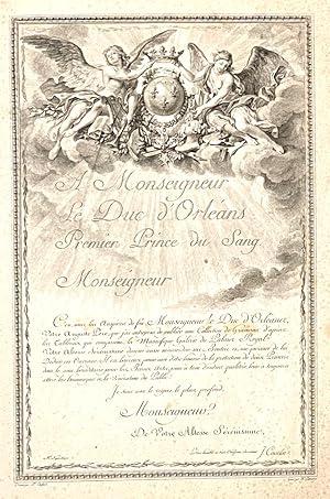 Bild des Verkufers fr A Monseigneur Le Duc d'Orlans Premier Prince du Sang (=Widmungsblatt fr die Gemldesammlung im Palais Royal). zum Verkauf von Antiquariat Ruthild Jger