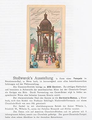 Imagen del vendedor de Stollwerck's Chocolade-Tempel (auf der Weltausstellung). a la venta por Antiquariat Ruthild Jger