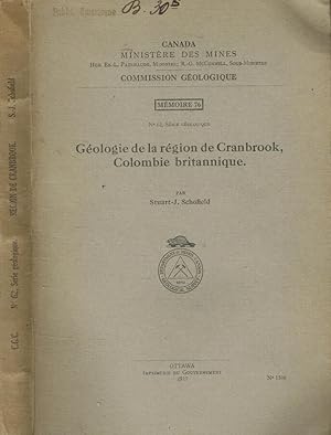 Imagen del vendedor de Geologie de la region de Cranbrook, Colombie britannique Canada Ministere des mines a la venta por Biblioteca di Babele